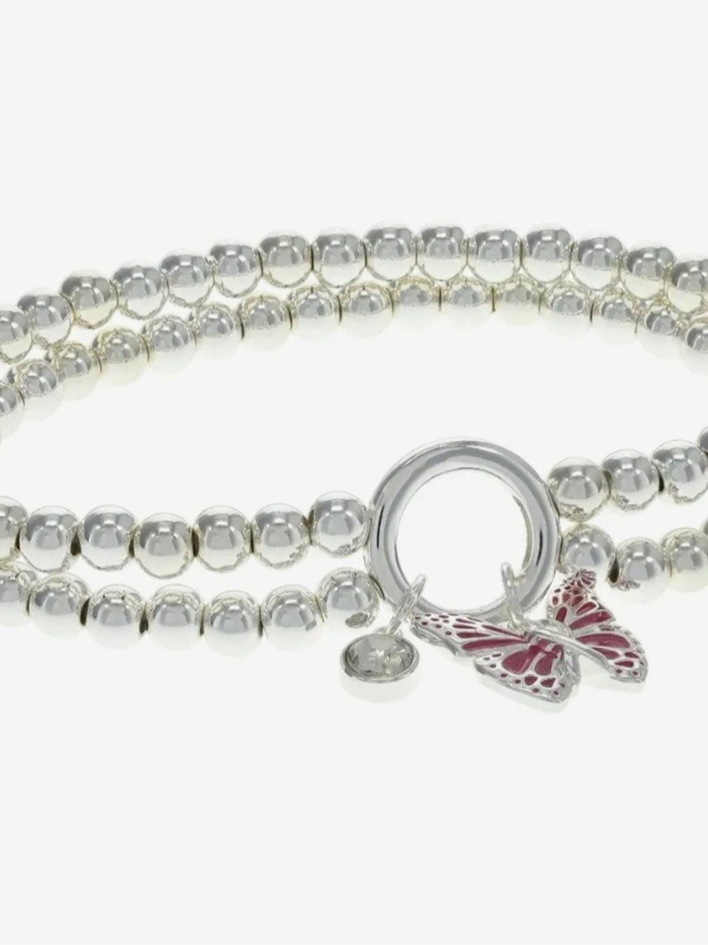 Alex and Ani Silver-tone Beaded Bracelet with Pink Butterfly Charm